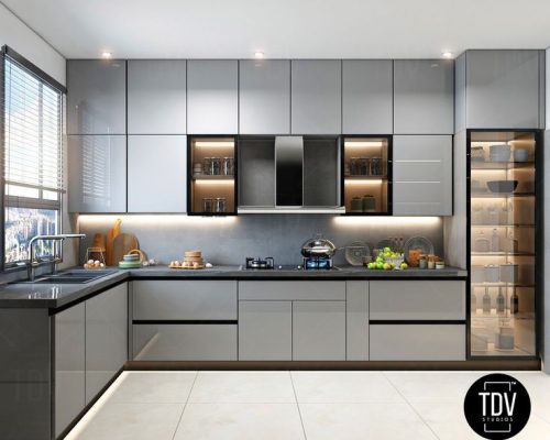 L-shaped stainless steel modular kitchen by My Cucina